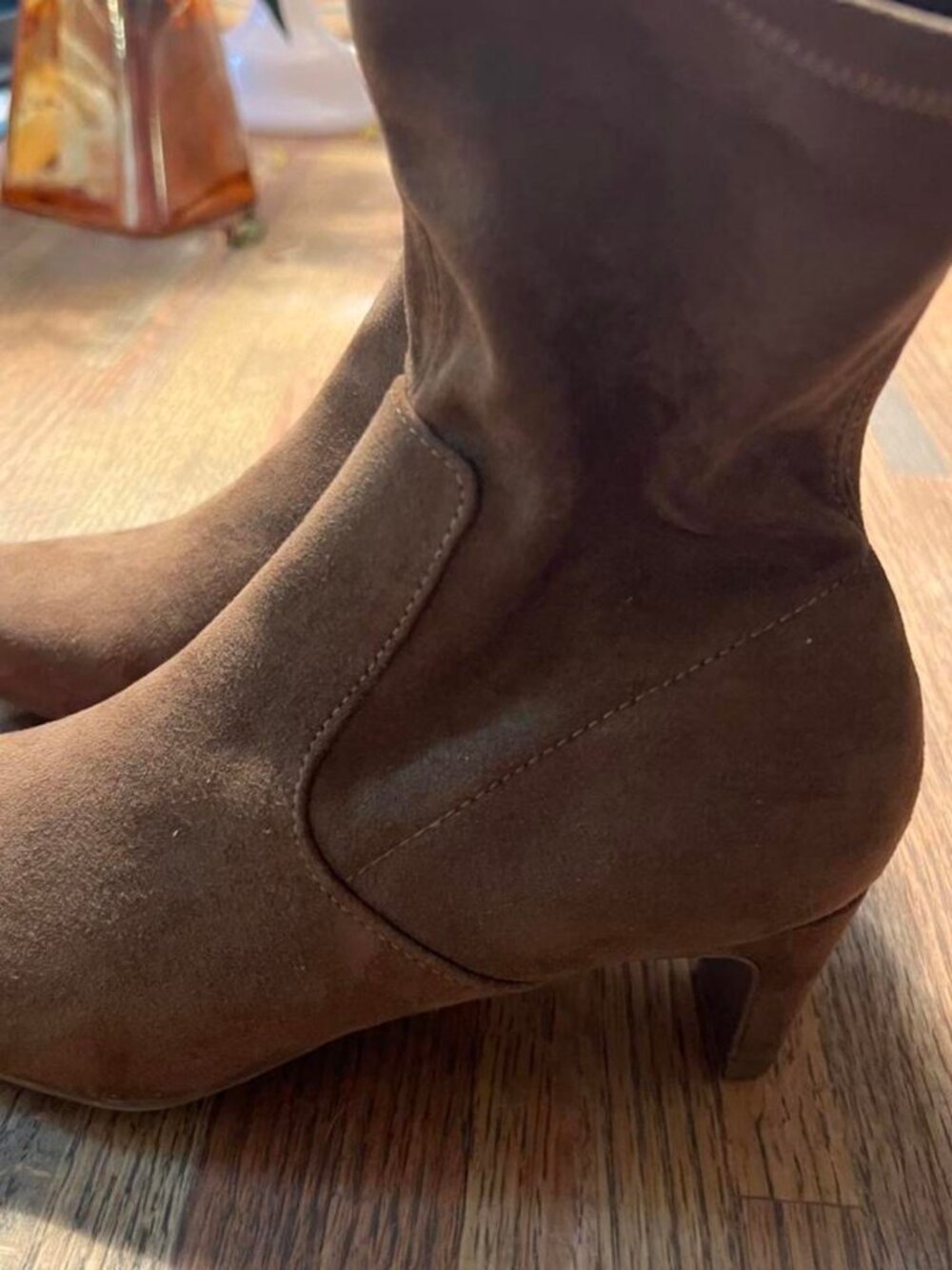 Anne Klein Brown Faux Suede Ankle Boots Side Zip 6